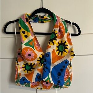 Zara Multicolor Abstract Print Halter Top